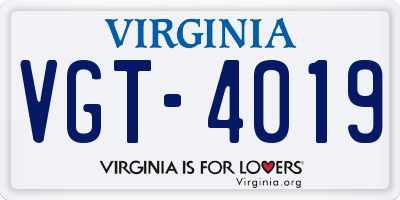 VA license plate VGT4019