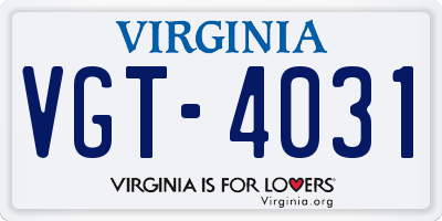 VA license plate VGT4031