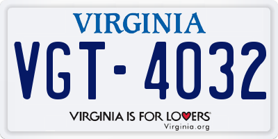 VA license plate VGT4032