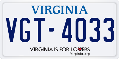 VA license plate VGT4033