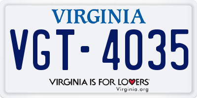 VA license plate VGT4035