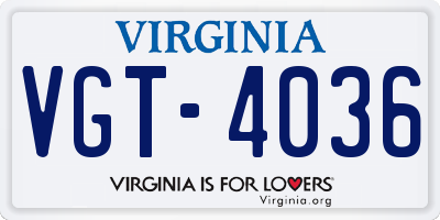 VA license plate VGT4036