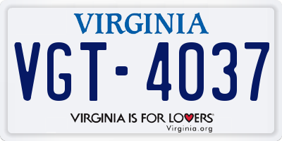 VA license plate VGT4037