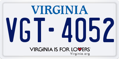 VA license plate VGT4052