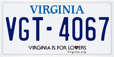 VA license plate VGT4067