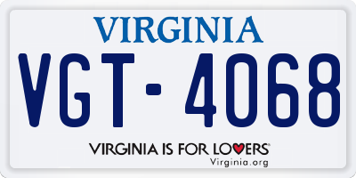 VA license plate VGT4068