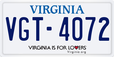 VA license plate VGT4072
