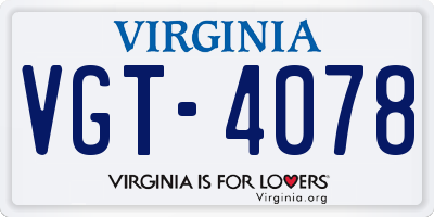 VA license plate VGT4078