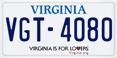 VA license plate VGT4080