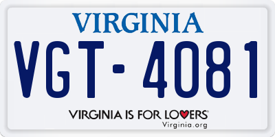 VA license plate VGT4081