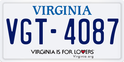 VA license plate VGT4087