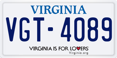 VA license plate VGT4089