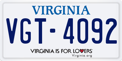 VA license plate VGT4092