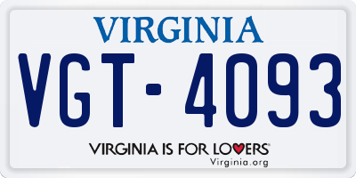VA license plate VGT4093