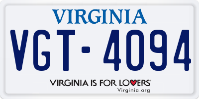 VA license plate VGT4094