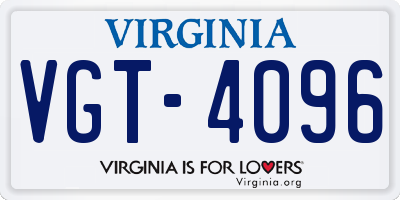 VA license plate VGT4096