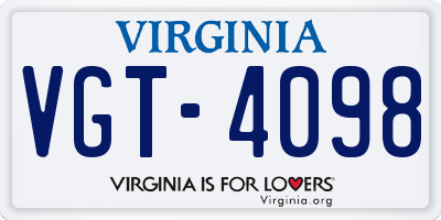 VA license plate VGT4098