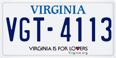 VA license plate VGT4113