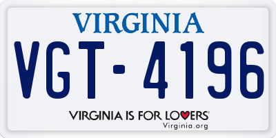 VA license plate VGT4196