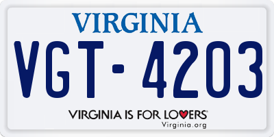 VA license plate VGT4203