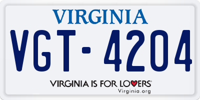 VA license plate VGT4204