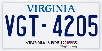 VA license plate VGT4205