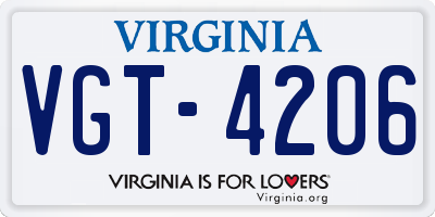 VA license plate VGT4206