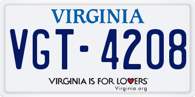 VA license plate VGT4208