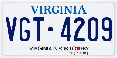 VA license plate VGT4209