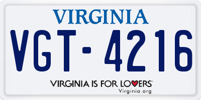 VA license plate VGT4216