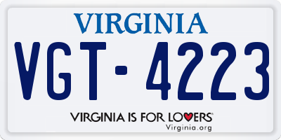 VA license plate VGT4223