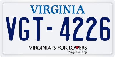VA license plate VGT4226