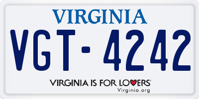 VA license plate VGT4242
