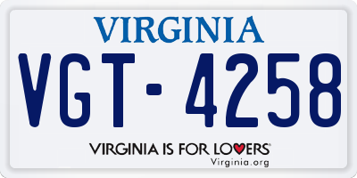 VA license plate VGT4258