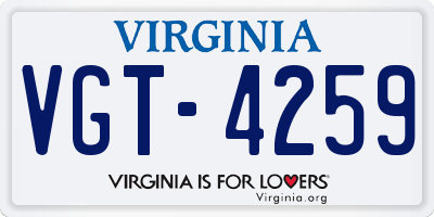 VA license plate VGT4259