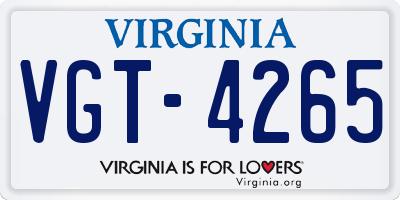 VA license plate VGT4265