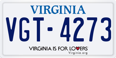 VA license plate VGT4273