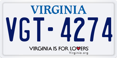 VA license plate VGT4274