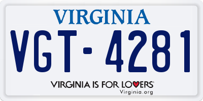 VA license plate VGT4281
