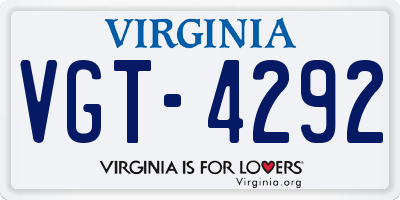 VA license plate VGT4292