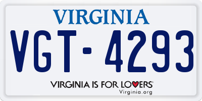 VA license plate VGT4293