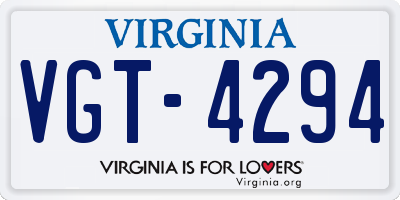 VA license plate VGT4294