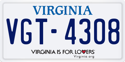 VA license plate VGT4308