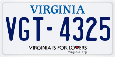 VA license plate VGT4325