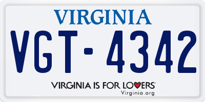 VA license plate VGT4342