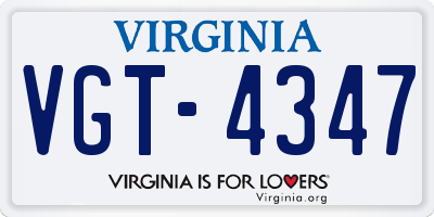 VA license plate VGT4347