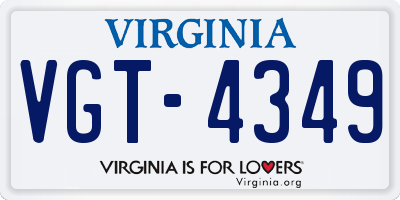 VA license plate VGT4349