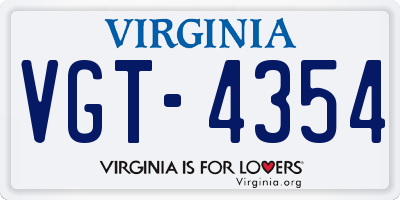 VA license plate VGT4354