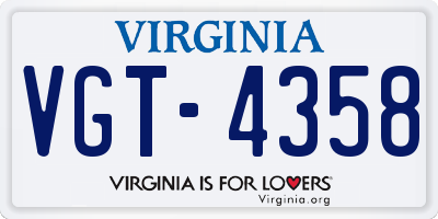 VA license plate VGT4358