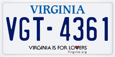 VA license plate VGT4361